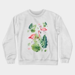 Elegant Pink Flamingo Tropical Leaves Pattern Crewneck Sweatshirt